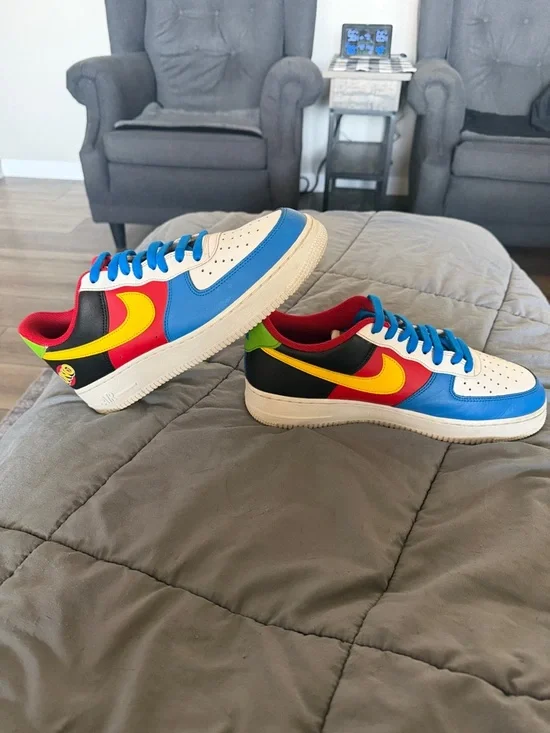 Nike Uno Air Force 1 in Blue, Yellow, Red, White & Black - Picture 3 of 11